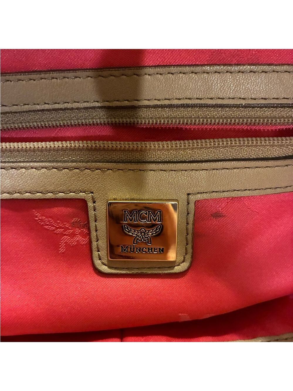 MCM Tan & Pink Monogram Tote Bag Gold Accents Q4382 München - Picture 8 of 11